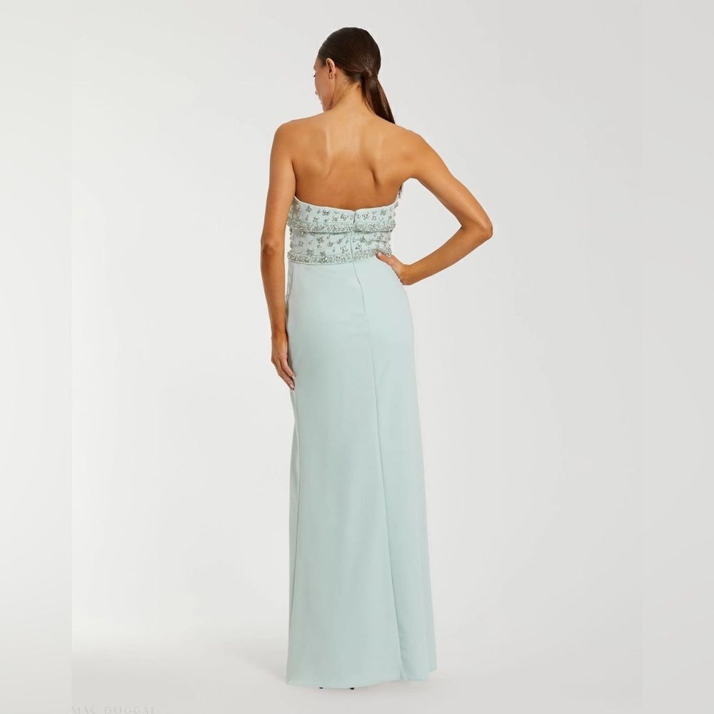 MAC DUGGAL 2285 Green Strapless Rhinestone Bodice Crepe Gown - Picture 4 of 13